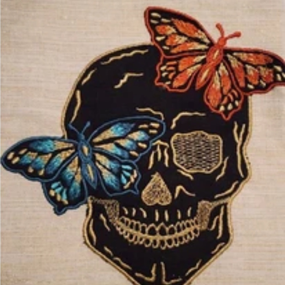 Max Studio 2pk Kitchen Tea Towels Halloween Skull Butterfly Gold Day of Dead